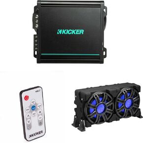 Kicker 51MWLE104 - MWE 10-Inch Loaded Premium Marine Sub Encl w/Passive Radiator 4ohm & 48KMA8001 Marine Amp Bundle (Includes LED Remote)