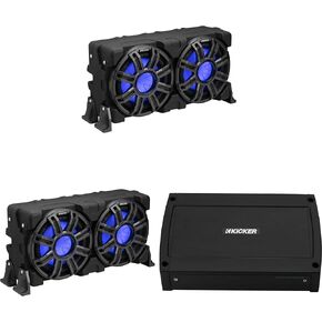 Kicker (2) 51MWLE104 - MWE 10-Inch Loaded Premium Marine Sub Encl w/Passive Radiator 4ohm & 48KXMA5004 Marine Amp Bundle