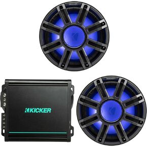 Kicker (2) 51MWF124-MWF 12 بوصة مضخم صوت بحري ممتاز (الهواء الحرة) 4-OHM و 48KMA8001 MARINE AMP BUNDLE