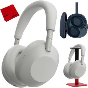 Sony WH-1000XM6 Best Wireless Noise Canceling Headphones, Black Bundle with Deco Gear Pro Audio Headphone Stand in Matte Black/Red