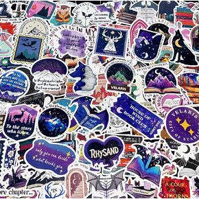 100PCS SJM Fantasy Book Stickers, Holographic Bookish Acotar Stickers for Laptops Water Bottles Crescent City Throne of Glass Merch Waterproof Decals Party Sticker Pack Gifts