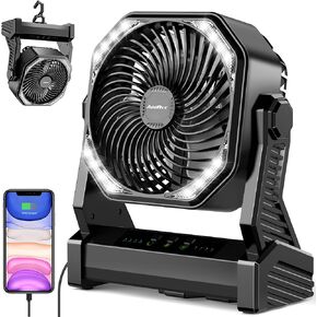20000mAh Camping Fan, Rechargeable Portable Fan with 400 Lumes Light, 360° Rotatable Hook, 270° Pivot, 4 Speeds, 58Hrs Battery Powered for Tent Car Trip Outdoor BBQ Hurricane Power Outages in Saudi Arabia