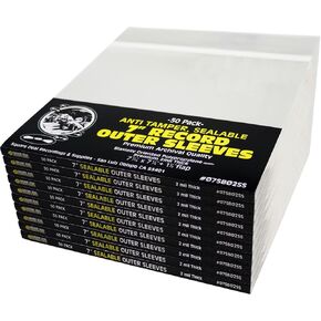 (100) 7" Tamper-Resistant Sealable Record Outer Sleeves - Super Clear Premium 2 Mil Thick Archival Quality BOPP - Seals One Time - 07SB02SS