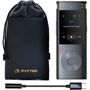 Offline Voice Recorder with Playback,Durable Protective Bag,USB-C to 3.5mm Audio Jack Adapter,Secure Digital Recorder with AI Transcription, 5-Language Voice-to-Text