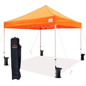10'x10' Pop Up Canopy Tent Commercial Instant Shelter with Heavy Duty Roller Bag, 4 Canopy Sand Bags, 10x10 FT Orange