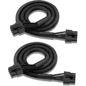 2 Pack of PCIE Power Cable for Corsair & Thermaltake: 65CM, 8-Pin to 6+2 Pin, Male-to-Male GPU Cable Adapter Sleeved for ARESGAME Modular Power Supply, 18AWG, Black (25.5")