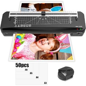Laminator, A3 Laminator Machine with Built-in Trimmer, 70 Seconds Quick Warm-Up, Cold and Thermal Laminating with 50 Laminating Sheets, Portable Laminating Machine for Home School