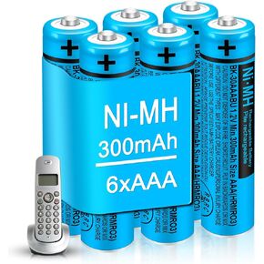 6 Pack BK-30AAABU NI-MH AAA Rechargeable Batteries 300mah Battery 1.2V for Panasonic Cordless Phones,Remote Controls,Electronics