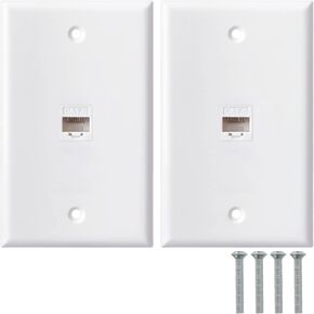 Ethernet Wall Plate, 2 Port Cat6 RJ45 Keystone Inline Coupler Wall Plate for Cat7/6/5/5e Ethernet Devices - White