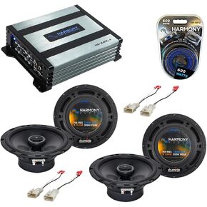Harmony Audio (2 HA-R65 Compatible with Mitsubishi Lancer 08-15 Car Stereo Rhythm Series 6.5" Replacement 300W OEM Speakers, HA-A400.4 4-Ch 800W Full Sub Amp and HA-AK10 10 Gauge 600W Amp Install Kit