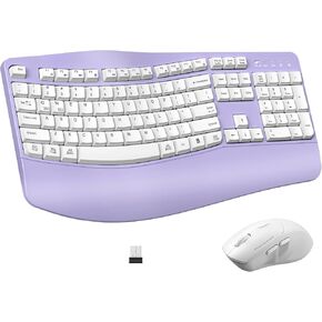 Wireless Keyboard and Mouse Combo,2.4G Full Size Wave Keys Ergonomic Keyboard with Wrist Rest for Natural Typing, 3 DPI Adjustable Ergonomic Silent Mouse for Computer/Laptop/Windows/Mac(Purple)