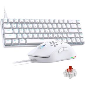 TMKB Falcon M1SE Gaming Mouse, T68SE 60% Mechanical Gaming Keyboard, LED Backlit, 12800DPI Optical Sensor with Red Switch-White
