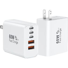 USB C Fast Wall Charger Block, 2Pack 60W USBC Charging Cubes, 5-Port PD+QC Power Adapter Multiport Brick Type C Box Plug for iPhone 16/15/14/13/12/11/Pro Max/Plus, iPad mini/Pro,Galaxy S25/S24
