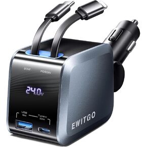 Retractable Car Charger, Car Accessories, 72W Fast Charging USB C Car Charger with 4FT Retractable Cables and 2 Ports, for iPhone 16 15 14 13 12, Samsung etc Warm Grey