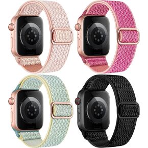 4 حزمة نايلون نايلون شريط متوافق مع أشرطة Apple Watch لرجال النساء 44 مم 40 مم 41 مم 42 مم 45 مم 46 مم 49 مم 38 مم ، حزام مرن منفرد مضفر لـ IWatch Ultra 2 Series 10 9 8 7 6 5 4 3 SE in Kuwait