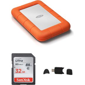 LaCie Rugged USB 3.0 4TB Mini Hard Drive + SanDisk Ultra 32GB 80MB/s SD Card + MMC MultimediaCard & SD Secure Digital Reader USB Bundle