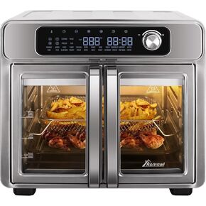 Romswi 26QT French Door Air Fryer Toaster Oven Combo, 24 Cooking Functions and Digital Controls, Fits 12" Pizza, 6 Slices of Toast, 6lb Chicken, 6 Accessories Included