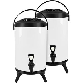 12L 2X Stainless Steel Insulated Milk Tea Barrel Hot and Cold Beverage Dispenser Container with Faucet White