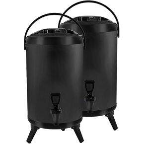 2X 8L Stainless Steel Insulated Milk Tea Barrel Hot and Cold Beverage Dispenser Container with Faucet Black