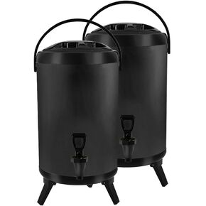 2X 10L Stainless Steel Insulated Milk Tea Barrel Hot and Cold Beverage Dispenser Container with Faucet Black