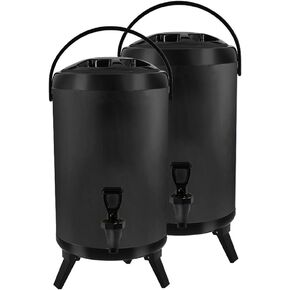 2X 12L Stainless Steel Insulated Milk Tea Barrel Hot and Cold Beverage Dispenser Container with Faucet Black