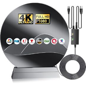 TV Antenna Smart TV Indoor Outdoor, 1900 Miles Long Range Strongest Reception Digital Antennas with Base,Easy Installation,HDTV Antenna With Amplifier Booster For Local Channels 4K 8K 1080P-36ft Cable