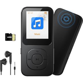 64GB MP3 Player with Bluetooth 5.3, Pecsu Music Player with Built-in HD Speaker, FM Radio, Voice Recorder, HiFi Sound, E-Book Function, Earphones Included