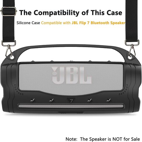 Silicone Cover Case for JBL Flip 7 Portable Bluetooth Speaker Accessories, Flip 7 Speaker Protective Case with Silicone Handle and Shoulder Strap (Black) in Saudi Arabia