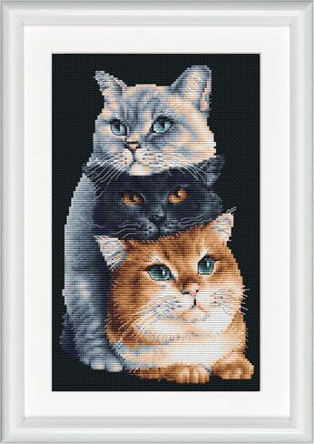 Dutch Stitch Brothers - Counted Cross Stitch Kit - DSB012A - Three Cats - White Aida - 10.2 x 7.1 Inch - Embroidery Kit for adults in Saudi Arabia