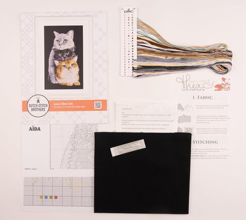 Dutch Stitch Brothers - Counted Cross Stitch Kit - DSB012A - Three Cats - White Aida - 10.2 x 7.1 Inch - Embroidery Kit for adults in Saudi Arabia