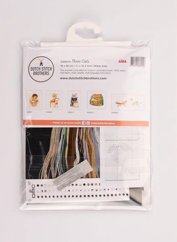 Dutch Stitch Brothers - Counted Cross Stitch Kit - DSB012A - Three Cats - White Aida - 10.2 x 7.1 Inch - Embroidery Kit for adults in Saudi Arabia
