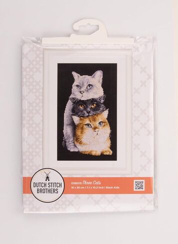 Dutch Stitch Brothers - Counted Cross Stitch Kit - DSB012A - Three Cats - White Aida - 10.2 x 7.1 Inch - Embroidery Kit for adults in Saudi Arabia