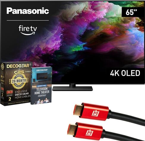 Panasonic TV-65Z85AP Z85 65 inch OLED 4K UHD Smart Fire TV (2024) Bundle with CPS Exclusive 26 Month Protection, 2X 4K HDMI Cable & Deco Gear Complete Home Theater Beginner's Guidebook in Saudi Arabia
