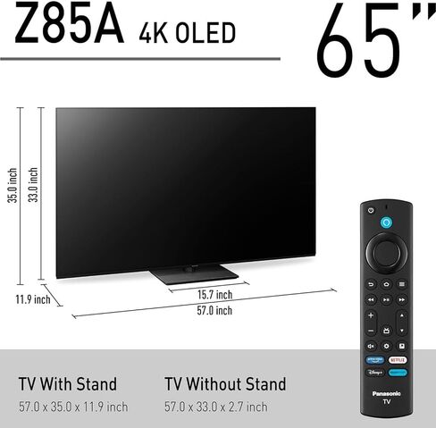 Panasonic TV-65Z85AP Z85 65 inch OLED 4K UHD Smart Fire TV (2024) Bundle with CPS Exclusive 26 Month Protection, 2X 4K HDMI Cable & Deco Gear Complete Home Theater Beginner's Guidebook in Saudi Arabia