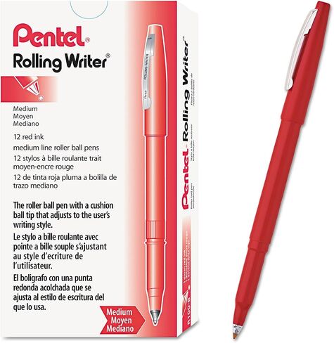 Pentel® Rolling Writer® Pens, Medium Point, 0.8 mm, Black Barrel, Black Ink, Pack Of 12 Pens in Saudi Arabia