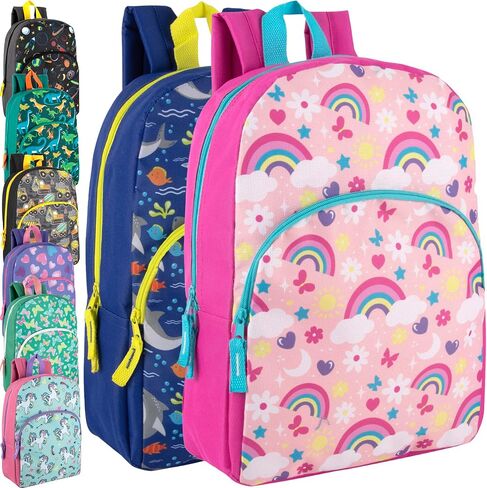 Trail maker Wholesale Kids Backpacks for Boys, Girls Bulk Backpacks 24 Pack with Fun Patterns, Adjustable Padded Straps in Kuwait