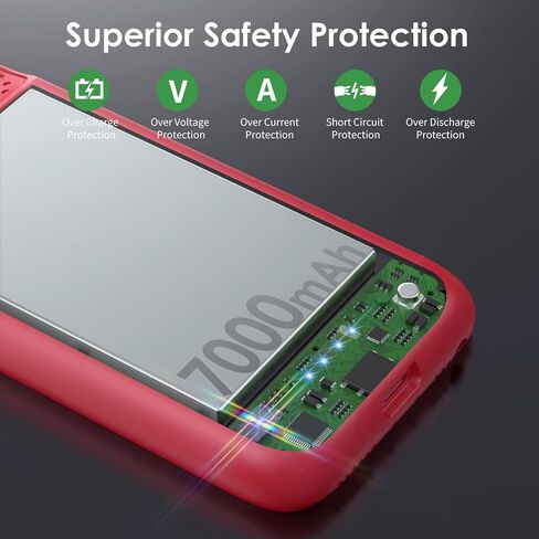 Battery Case for iPhone 6/6s/7/8/SE(2022/2020)(6.1 Inch), [2024 Upgraded] Ultra-Slim 7000mAh Portable Extended Charging Case Cover for iPhone 8, iPhone 7, iPhone 6/6s, iPhone SE Charger Case (Red) in Kuwait