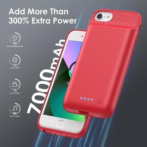 Battery Case for iPhone 6/6s/7/8/SE(2022/2020)(6.1 Inch), [2024 Upgraded] Ultra-Slim 7000mAh Portable Extended Charging Case Cover for iPhone 8, iPhone 7, iPhone 6/6s, iPhone SE Charger Case (Red) in Kuwait