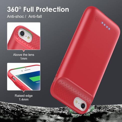 Battery Case for iPhone 6/6s/7/8/SE(2022/2020)(6.1 Inch), [2024 Upgraded] Ultra-Slim 7000mAh Portable Extended Charging Case Cover for iPhone 8, iPhone 7, iPhone 6/6s, iPhone SE Charger Case (Red) in Kuwait