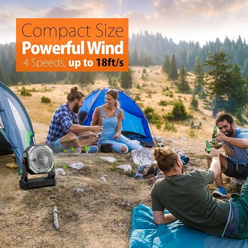 20000mAh Camping Fan, Rechargeable Portable Fan with 400 Lumes Light, 360° Rotatable Hook, 270° Pivot, 4 Speeds, 58Hrs Battery Powered for Tent Car Trip Outdoor BBQ Hurricane Power Outages in Kuwait