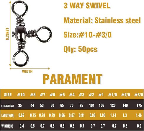 Fishing 3 Way Swivels, 50pcs Three Way Fishing Swivel Stainless Steel Cross Line Connector, 3 Way Rig Fishing Tackle Saltwater Freshwater Fishing #1 in Saudi Arabia