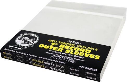 (100) 7" Tamper-Resistant Sealable Record Outer Sleeves - Super Clear Premium 2 Mil Thick Archival Quality BOPP - Seals One Time - 07SB02SS in Saudi Arabia