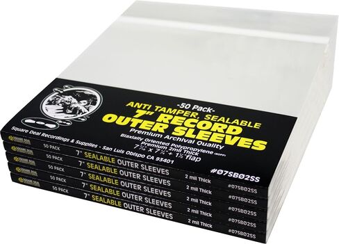 (100) 7" Tamper-Resistant Sealable Record Outer Sleeves - Super Clear Premium 2 Mil Thick Archival Quality BOPP - Seals One Time - 07SB02SS in Saudi Arabia