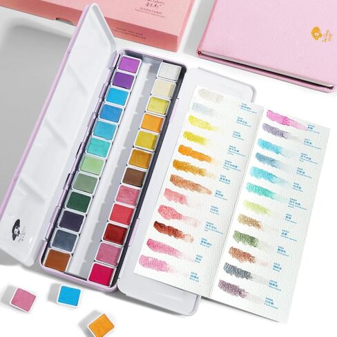 Paul Rubens Watercolor Paint Artist Grade 12 Colors, Metallic Glitter Watercolor Paints Set Solid Cakes with Palette and 100% Cotton Hot Press Watercolor Journal for Artists Painters in Kuwait