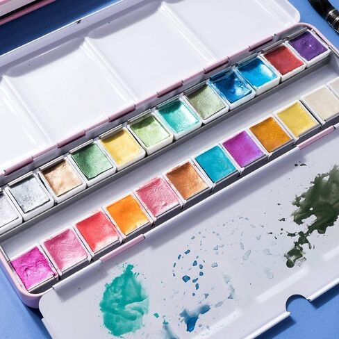 Paul Rubens Watercolor Paint Artist Grade 12 Colors, Metallic Glitter Watercolor Paints Set Solid Cakes with Palette and 100% Cotton Hot Press Watercolor Journal for Artists Painters in Kuwait