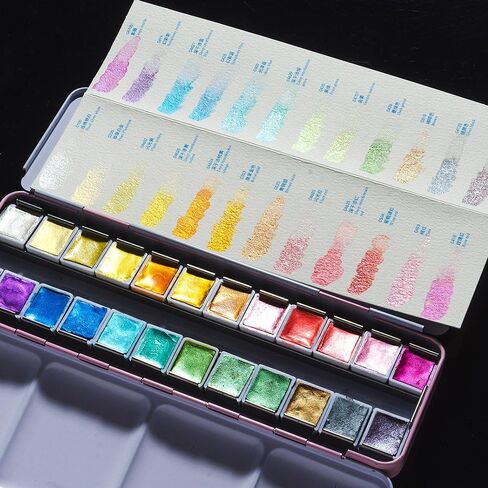 Paul Rubens Watercolor Paint Artist Grade 12 Colors, Metallic Glitter Watercolor Paints Set Solid Cakes with Palette and 100% Cotton Hot Press Watercolor Journal for Artists Painters in Kuwait