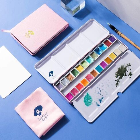 Paul Rubens Watercolor Paint Artist Grade 12 Colors, Metallic Glitter Watercolor Paints Set Solid Cakes with Palette and 100% Cotton Hot Press Watercolor Journal for Artists Painters in Kuwait