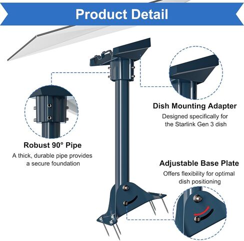 STARLINK GEN 3 MOUNT ADAPTER Aluminium Aluminium ، 15.7 "Feel Pivot Pipe مع طقم Mount Base قابل للتعديل متوافق مع طبق Starlink V3 القياسي للسقف in Saudi Arabia