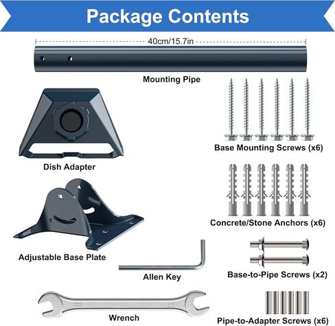 STARLINK GEN 3 MOUNT ADAPTER Aluminium Aluminium ، 15.7 "Feel Pivot Pipe مع طقم Mount Base قابل للتعديل متوافق مع طبق Starlink V3 القياسي للسقف in Saudi Arabia