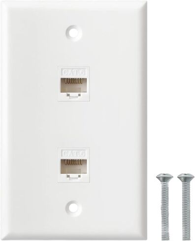 Ethernet Wall Plate, 2 Port Cat6 RJ45 Keystone Inline Coupler Wall Plate for Cat7/6/5/5e Ethernet Devices - White in Saudi Arabia